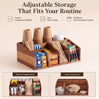 Organisateur de station à café en bois d'acacia avec compartiments et séparateur amovible, support de rangement pour condiments de style farmhouse pour comptoir de cuisine