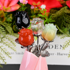 Fleur de cristal de guérison naturelle sculptée à la main en gros, fleur en métal argenté avec pierres précieuses pour la décoration intérieure - Product Image 1