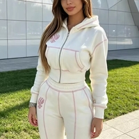 Ensemble 2 pièces zippé décontracté en molleton de coton rayé, imprimé numérique et brodé, de haute qualité, pour femme