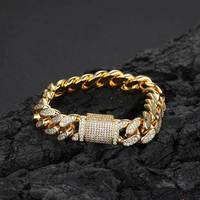 Bracelet cubain Miami en laiton plaqué or poli et serti de zircons étincelants avec fermoir boîte pour homme, bijou de poignet hip-hop Fulsun