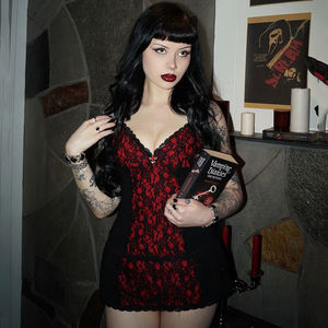 Top Cami Gothique en Dentelle Patchwork Couleurs Contrastées pour Femme, Coupe Slim, Sexy, Bretelles Fines, Style Streetwear - Product Image 2