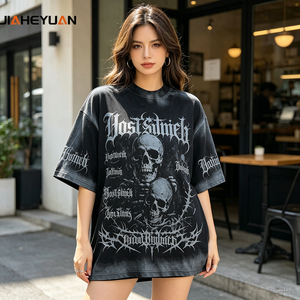 T-shirt unisexe en coton épais, délavé à l'acide, effet vieilli, brossé et poncé, coupe oversize, style streetwear - Product Image 1