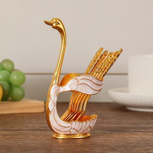 Factory Stock <strong>Swan</strong> Fruit Fork Storage Kitchen Creative Alloy Craft Tableware Gold and Silver Spoon Set Minimalist <strong>Nordic</strong> Design - Product Image 2