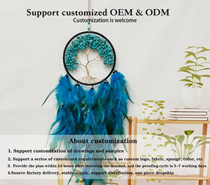 Usine directe de haute qualité décoration de la maison arbre de vie conception <span class=keywords><strong>attrape</strong></span>-rêves <span class=keywords><strong>plume</strong></span> bleue peut être accroché - Product Image 2