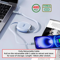 Cable de Carga USB C Retráctil de 240W, Portátil, 4 Longitudes Fijas, Cable de Datos de Carga Rápida USB C a USB C para iPhone y Samsung