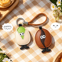 Vente en gros usine Porte-clés créatif en cuir motif pistache et café, avec expression amusante de dessin animé, pendentif pour clé de voiture, breloque de sac pour couple et ornement