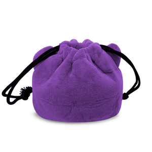 Round Fleece <b>Drawstring</b> Bag With Embroidery For Cosmetics And Digital Devices Storage Soft Cloth <b>Pouch</b> - Product Image 3