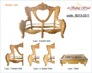 Muebles de madera de teca para sala de estar, conjunto de muebles de madera sólida tallada sin pintar para sala de estar, sofá 3,2,1 asiento 7 - Product Image 3