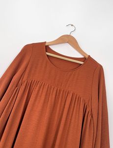 Robe longue musulmane <span class=keywords><strong>pour</strong></span> <span class=keywords><strong>jeunes</strong></span> filles de Dubaï, couleur unie, manches plissées élastiques, <span class=keywords><strong>pour</strong></span> l'automne et l'hiver - Product Image 3