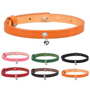 Amazon Hot Selling Multicolor Adjustable Cowhide Webbing Pet Cat Collar Puppy Collar with Bell
