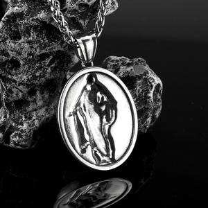 Collar Retro Europeo Americano para Hombre, Colgante de Acero Inoxidable con Diseño de Santo Griego Antiguo, Joyería Religiosa para Ceremonias - Product Image 3