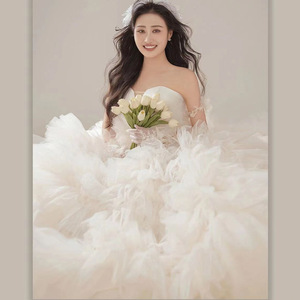 White Off Shoulder Tulle Ball Gown Wedding Dress Sweetheart Neckline Empire Waistline For Bride - Product Image 4