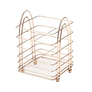 High quality wholesale simple metal Square Cutlery caddy Copper Effect dish rack