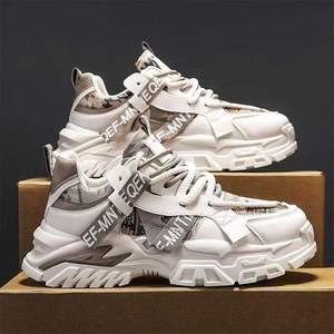 Zapatos deportivos para hombre de malla transpirable, ligeros, con cordones, a la moda, con suela gruesa, casuales, cómodos para caminar, estilo deportivo. - Product Image 4