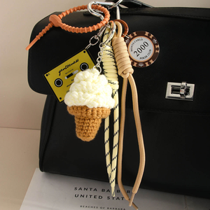 Creative Crochet Cute Ice <b>Cream</b> Chip Disc Weaving Rope Luxury Waterproof Polyester <b>Handbag</b> Pendant Bag Charms Decor - Product Image 4