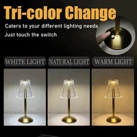 Lampe de table LED portable en cristal rechargeable - Contrôle tactile, 3 températures de couleur, lumière de nuit à intensité variable pour chevet, lecture