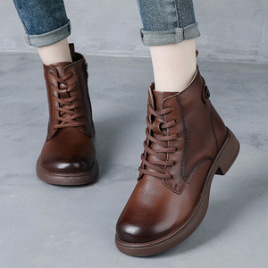 Nouveau rétro peau de vache hiver <span class=keywords><strong>talon</strong></span> bas Martin bottes en <span class=keywords><strong>cuir</strong></span> véritable Style britannique bottes courtes pour les femmes - Product Image 6