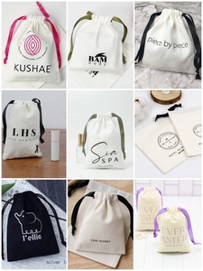 Pochette en toile de coton épaisse, petite, de luxe, unie, avec cordon de serrage, logo personnalisé - Product Image 6
