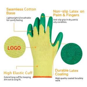 Venta al por mayor de fábrica, Guantes Recubiertos de látex verde, guantes de mano para el hogar, guantes de seguridad para el trabajo pesado - Product Image 3