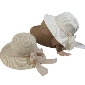 Wholesale Custom Multicolor Foldable Floppy Straw <b>Hat</b> With Ribbon Bow <b>Summer</b> Wide Brim Straw Sun <b>Hat</b> for Women - Product Image 2