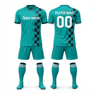 Camiseta de Fútbol Sublimada Personalizada con Cuello en V, Tirantes en T, Malla Transpirable, Manga Corta, Números Verdes del Equipo, 100% Poliéster, Absorbe la Humedad, para Adultos - Product Image 1