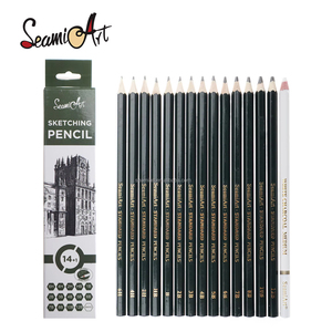 Seamiart 14 unids/<span class=keywords><strong>set</strong></span> 6H-12B arte estándar dibujo bocetos Hb lápices de madera conjunto con 1 pieza lápiz de carbón blanco Oficina escuela - Product Image 1