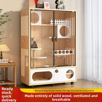 Dongma Cage à chat moderne en bois pour l'été, meuble de chat d'intérieur, espace de circulation libre, structure d'escalade intégrée, maison de chat, villa pour chat