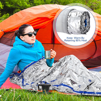 Sac de couchage thermique d'urgence jetable en argent pour la survie en plein air, Mylar