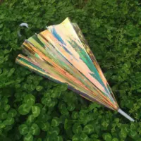 홀로그램 46 "와이드 우산-클리어 홀로 무지개 빛깔의-유행, 내구성, 방풍 및 날씨 방지 야외, 비,