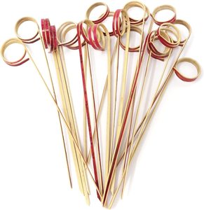Top bán 9cm 12cm 16cm dùng một lần tre xiên Cocktail Picks BBQ nút tre looped Scissor xiên gậy - Product Image 2
