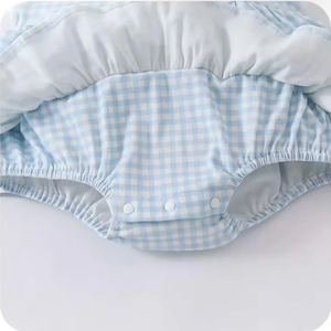 Ärmelloser gewebter Gingham-Strampler für Babys mit weißem Kragen, mehrlagigem Rüschenrock, Sommer-Bodysuit, kariertes Baby-Overall - Product Image 5