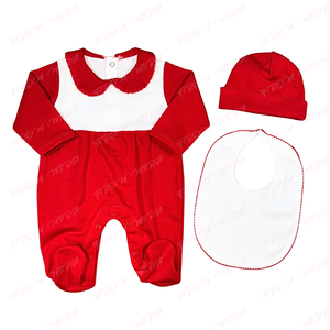 Ropa personalizada de bebé recién nacido traje de Navidad Picot Trim Pan Collar mameluco sombrero Baberos 100% algodón hogar niño Footie Pijamas - Product Image 1