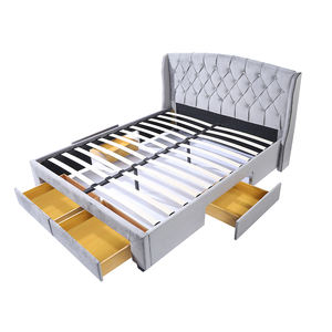 Modern Tufted Soft Button Upholstered Cheap Double Single Queen King Size Fabric Storage Bed Frame With Storage Drawers