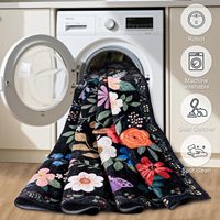 Tapis moelleux vintage noir 8x10 à motifs floraux bohèmes, lavable en machine, résistant aux taches, antidérapant, pour salon, salle à manger, décoration intérieure