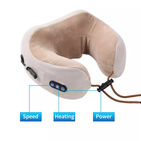 Oreiller portable en mousse à mémoire de forme en U pour la maison et la voiture, avec fonction de massage chauffant électrique par pétrissage pour les vertèbres cervicales et le cou, et contrôle de la minuterie