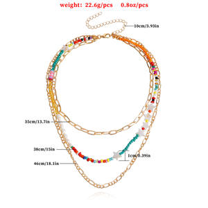 Collar de diseño único de pentagrama de cuentas coloridas multicapa de tendencia bohemia de joyería transfronteriza europea y americana - Product Image 5