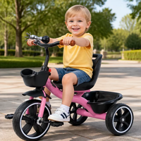 Tricycle pour enfants à 3 roues avec siège avec dossier, panier avant, boîte de rangement arrière et pédalier pour garçons, filles et enfants
