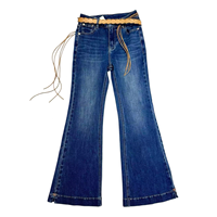 Vente en gros usine Jeans évasés vintage taille haute pour femme, en denim extensible, avec ceinture, effet ventre plat, coupe bootcut, style urbain décontracté et de soirée