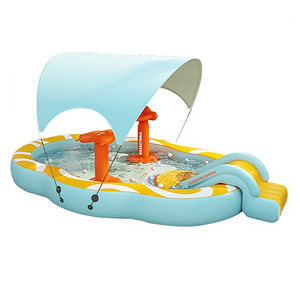 Piscina Gonfiabile in PVC per Giardino Familiare, per Bambini e Adulti, Portatile e Leggera, <span class=keywords><strong>con</strong></span> Mini <span class=keywords><strong>Scivolo</strong></span> e Tettoia per Giochi d'Acqua all'Aperto - Product Image 3
