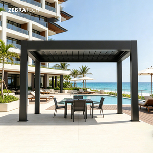 Pergola motorisée d'extérieur avec éclairage LED, facile à assembler, en <span class=keywords><strong>aluminium</strong></span> thermolaqué pour terrasse de jardin, directement de l'usine - Product Image 1