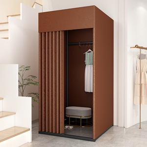 Cabine d'essayage portable de luxe pour boutique de vêtements, construction métallique, mur décoratif intégré - Product Image 3