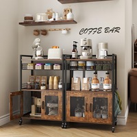 Îlot de cuisine rustique brun H3618 avec roulettes, table de station café, étagère de rangement en fer et bois pour salle à manger