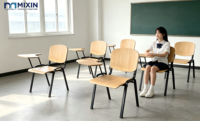 Chaise d'entraînement en bois MIXIN durable avec tablette d'écriture, chaise de cours ergonomique pour étudiants, chaise d'école pliable pour les niveaux scolaires