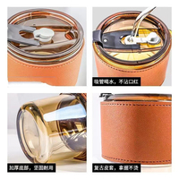 Bouteille d'eau en verre personnalisée avec logo, 450 ml, avec couvercle et paille, tasse à café, thé au lait, pour mariage, fête, cadeau, mug, manchon en cuir, vaisselle