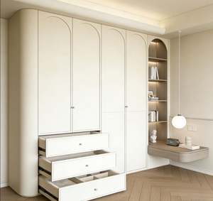 Wood Grain MDF <b>Wardrobe</b> Wall Mounted Bedroom Closet Modular Storage System With Adjustable Shelves and Drawers - Product Image 6