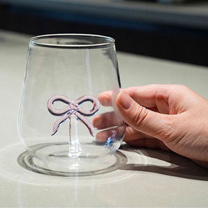 Verre à boire en verre avec nœud papillon rose en gros, petit verre à lait frais, verre à jus, vaisselle créative, design nœud papillon - Product Image 3
