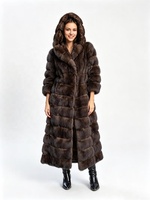 Manteau long de luxe pour femme en fausse fourrure de vison marron foncé à capuche, avec empiècements horizontaux, épais et chaud pour l'hiver, modèle maxi, en fausse fourrure écologique pour femme, ODM