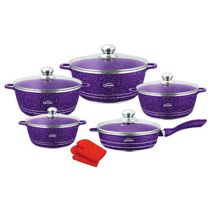 Trực Tiếp Cung Cấp 12-Mảnh Hiện Đại Nhôm Không Dính Đồ Nấu Nướng Thiết Lập Cổ Điển Glass Bìa Trọng Lượng Nhẹ Granite Khỏe Mạnh Nhà Nấu Ăn - Product Image 5