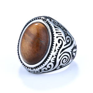 Anillos de piedra de acero inoxidable turquesa vintage con anillo de acero inoxidable de la serie Retro de estilo punk para hombres - Product Image 4