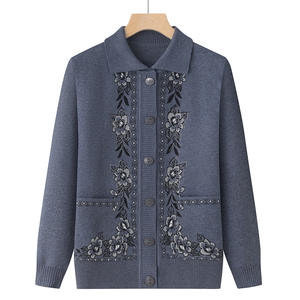 Kadın örgü hırka kazak yaka uzun kollu jakarlı klasik hırka gevşek ceket - Product Image 4